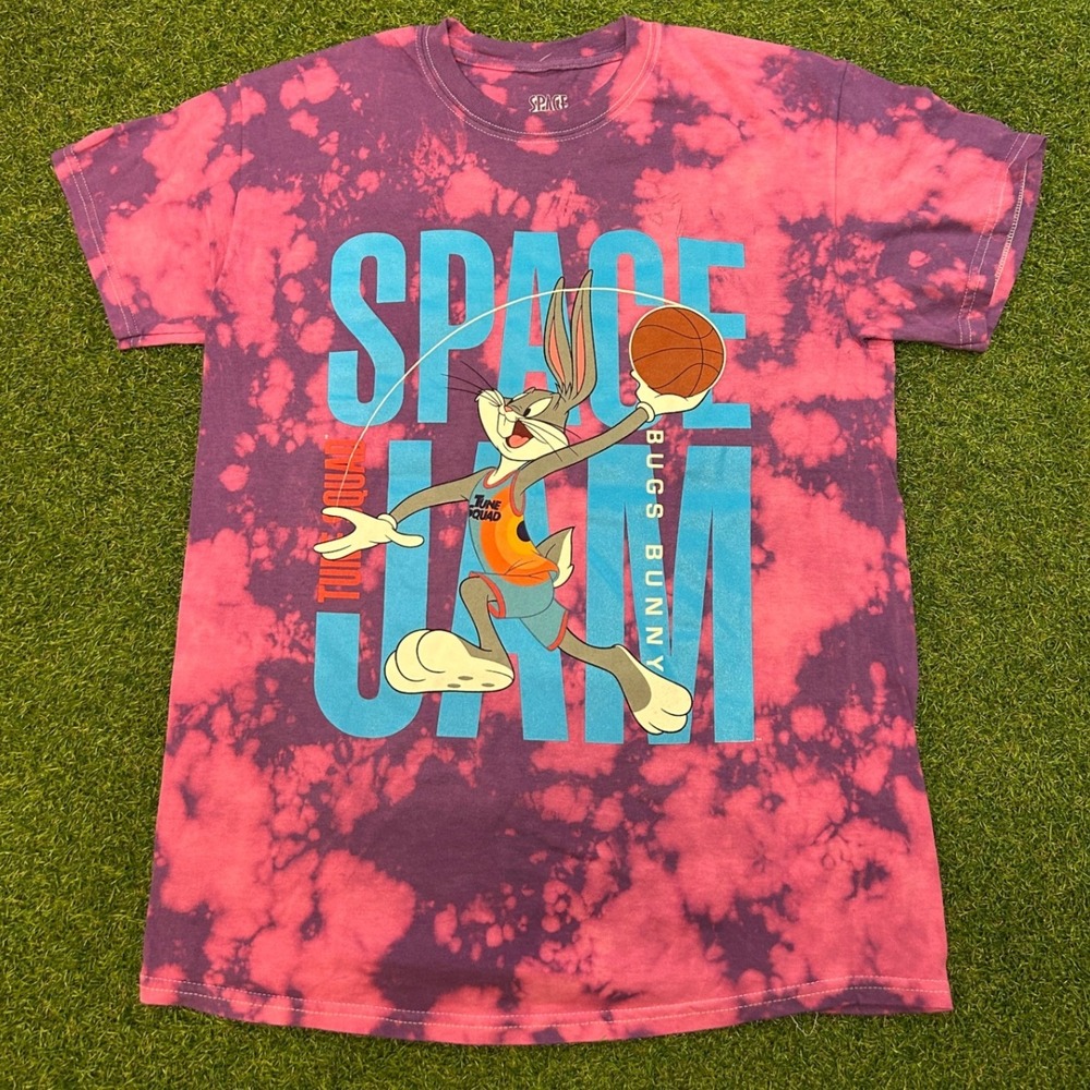 Space Jam A New Legacy Bugs Bunny Tie Dye Graphic T-Shirt Purple Pink Men Medium